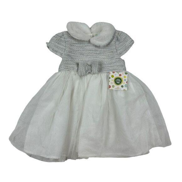 NWT Little Me White Silver Knit Dress Tulle Skirt Fur Collar Size 18 Months $46 - Picture 1 of 10